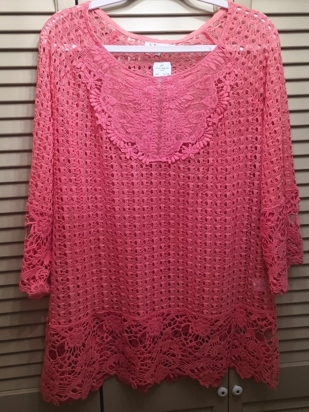 Indigo Soul Mesh Crochet Tunic Coral XL